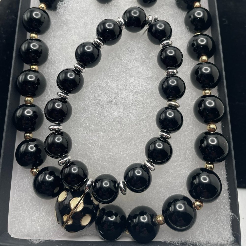 Black Beaded Necklace, Bracelet and earings